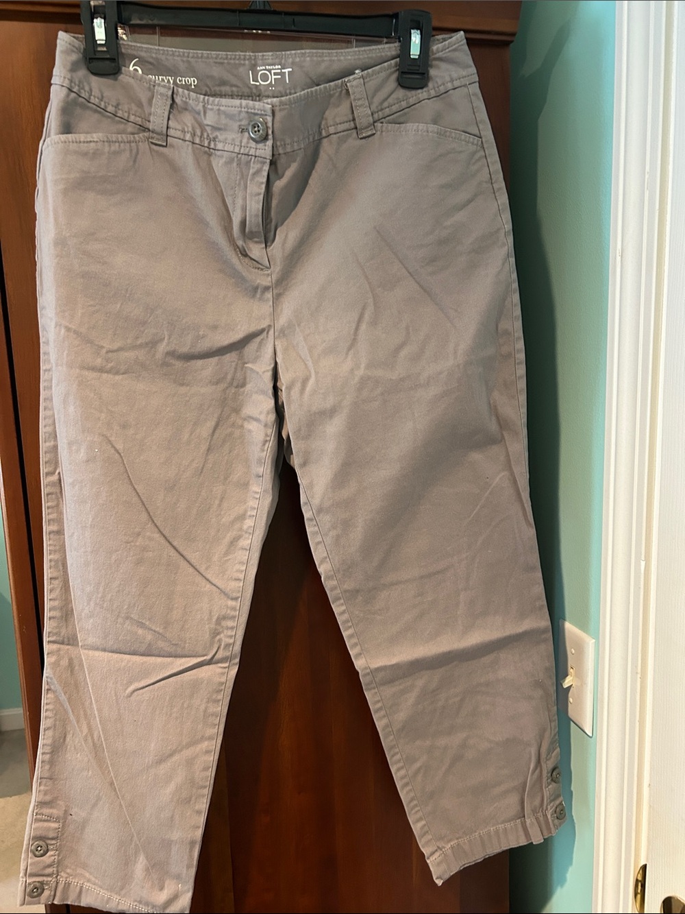 LOFT Cropped Button-Hem Pants in Grey